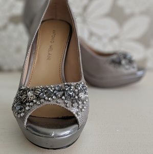 Antonio Melani jeweled pewter platform heels